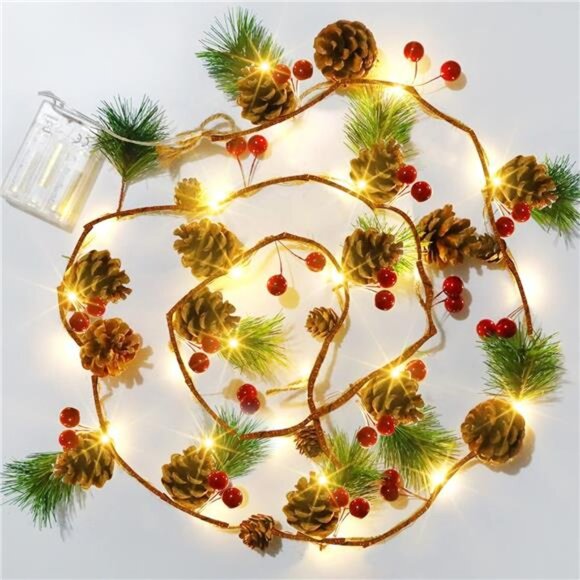 Bright Pine Cone Christmas String Lights, Total 6.5FT 20LED Battery Operated - Picture 1 of 7